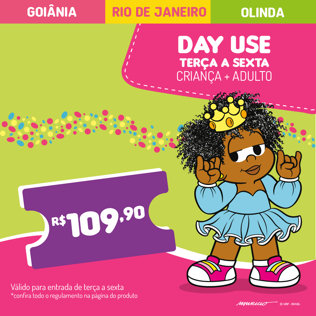 INGRESSO DAY USE INFANTIL + ADULTO ACOMPANHANTE DE TERÇA A SEXTA - ETM OL E  GO